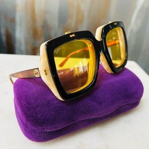 GUCCI AUTHENTIC 0088 Havana Brown Ivory Flip Retro Square Sunglasses GG0088S